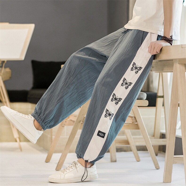 K296 P35酒店风2024春夏季新款亚麻时尚宽松百搭风束脚九分裤图片