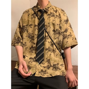 日系夏季碎花设计感男女短袖衬衫宽松ins小众中性风衬衣CS79-P32图片