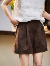 老钱麻麻裤自在穿搭呼吸感清凉舒服显瘦短裤25年春新で，女装短裤/热裤，梦白服饰厂