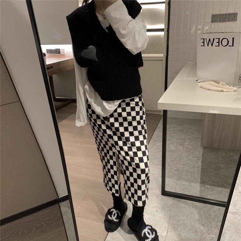 棋盘格开叉裙，其它，XTZ style