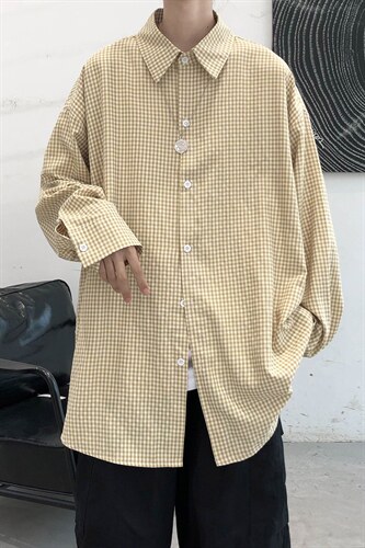 早秋新款千鸟格长袖衬衫宽松青年衣服男 A071-C09-P38图片