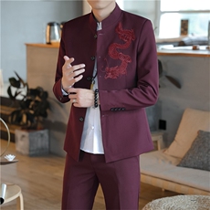 中山装西服套装男唐装西装两件套刺绣风外套A334-TZ109-P150，男装民族服装，电商B339(原A334）