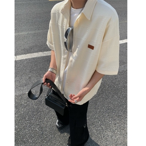 2026夏短袖格子衬衫大码男纹理提花衬衣薄外套 CS580/特P35 杏色5图片