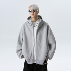 2025灰色重磅连帽卫衣外套男女春秋季宽松运动开衫JK708-P78，女装短外套，电商C307