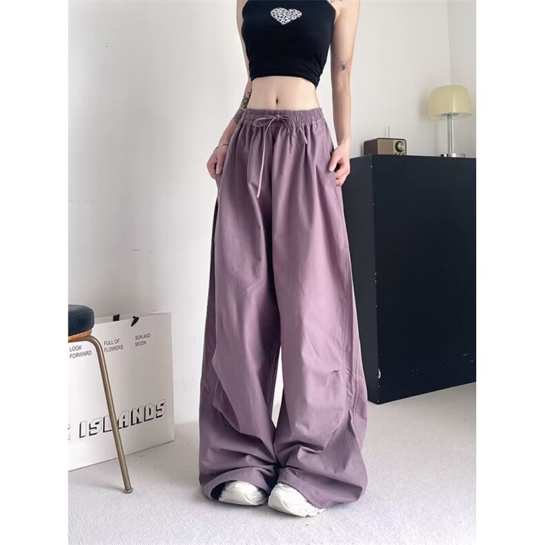 美式高腰轻薄伞兵裤女夏季宽松阔腿裤落伞裤美式工装裤A8899-p35，男装工装外套，星座1008