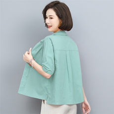 棉麻衬衫女夏季薄款2024年新款复古宽松中年妈妈气质休闲亚麻上衣，女装T恤，璐依舞
