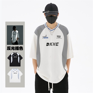 M-6XL夏季大码新款240克冰感棉带反光条男短袖T恤 T2308-P42图片