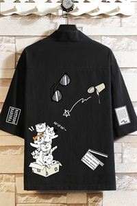 HF59115-P40风汉服男开衫外套七分袖道袍 砖墙挂拍图片