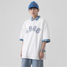 新款优品男士短袖刺绣贴标半开拉链印花T恤宽松上衣ZD3314-P54，男装T恤，星座717
