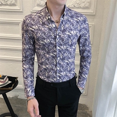 312A-5-203-P55长袖高级感秋季休闲英伦发型师韩版纯色男士衬衣，男装衬衫，星座312A-5