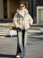 水衣源2685款短款连帽泡芙羽绒服女加厚保暖外套，女装羽绒服，水衣源