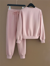 时尚休闲运动套装女秋季洋气减龄宽松简约圆领卫衣束脚长裤两件套，女装套装/套裙，江南