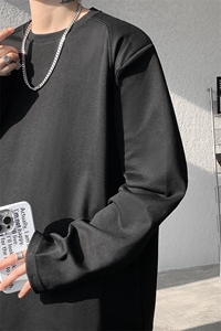 8XL-M 重磅垫肩长袖T恤男设计感圆领卫衣正肩纯色打底衫DX329P48图片
