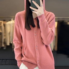 欧货针织开衫女春秋冬新款2023爆款宽松休闲连帽针织卫衣毛衣外套，女装针织衫/毛衣，大美人包芯纱店
