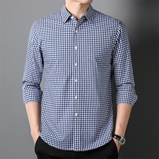 精品50支双股纯棉格子衬衫长袖新款，男装衬衫，钱塘207-1