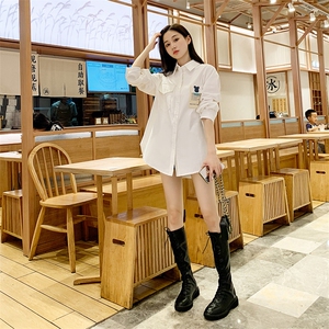 POLO领宽松型衬衫百搭设计感宅萌系西域风城市机能风大码春秋衬衣图片
