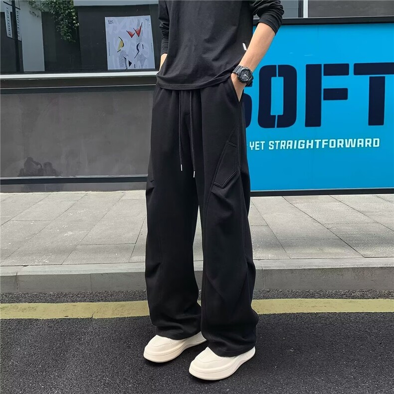 A20-P43美式褶皱口袋工装裤秋冬嘻哈直筒伞兵复古街舞男休闲,男装工装外套,电商B323A