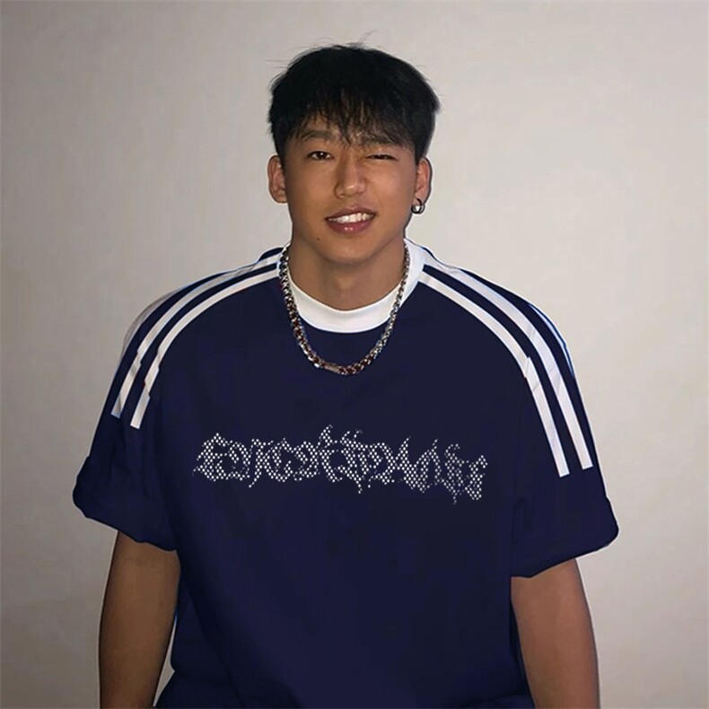 夏季美式高街重磅纯棉三条杠织带撞色男女短袖T恤ZD539-特P30,男装T恤,电商A486