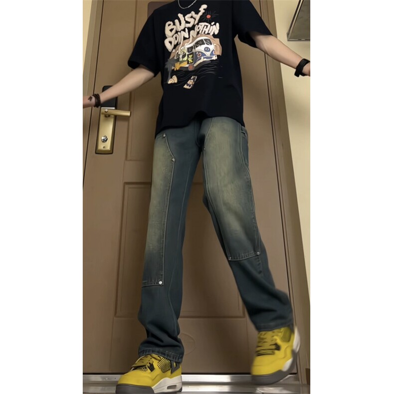 牛仔裤伐木裤潮牌复古hiphop秋冬工装裤阔腿美式拖地裤GJ219P55,男装牛仔裤,电商D256-1(原A064-1)