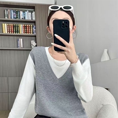 韩系设计感假两件洋气上衣时尚内搭针织衫女马甲俩件套薄毛衣秋冬，女装针织衫/毛衣，暖姿羊绒