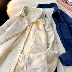 8XL-M加绒灯芯绒衬衫大码复古秋冬翻领上衣外套CS9001/P58加绒68图片