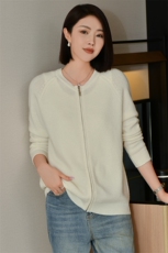秋冬新款羊毛简约休闲拉链纯色开衫显瘦百搭女装毛衣外套，女装羊毛衫，忠诺羊绒