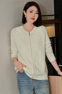 秋冬新款羊毛简约休闲拉链纯色开衫显瘦百搭女装毛衣外套图片