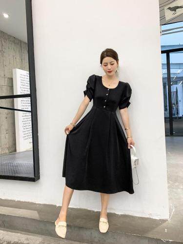 贝壳扣连衣裙后背花朵连衣裙赫本风，女装连衣裙，贻思茗