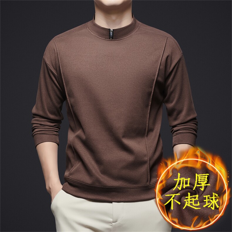 秋冬季男士长袖圆领休闲加绒卫衣时尚保暖上衣男打底衫图片