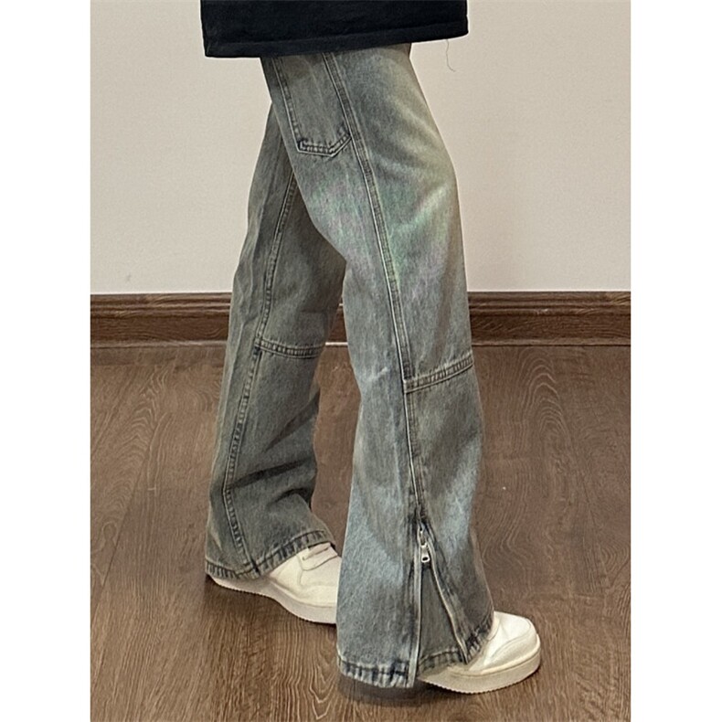 【有货】拉链微喇牛仔裤男美式vibe风裤子高街直筒X222LL-特P45,男装牛仔裤,星座1007（原301D）