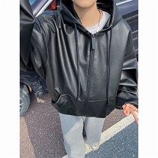 美式复古连帽皮衣外套男秋冬款痞帅高级感机车服潮牌PU皮夹克，男装夹克，星座410-6（原星座1304-1）