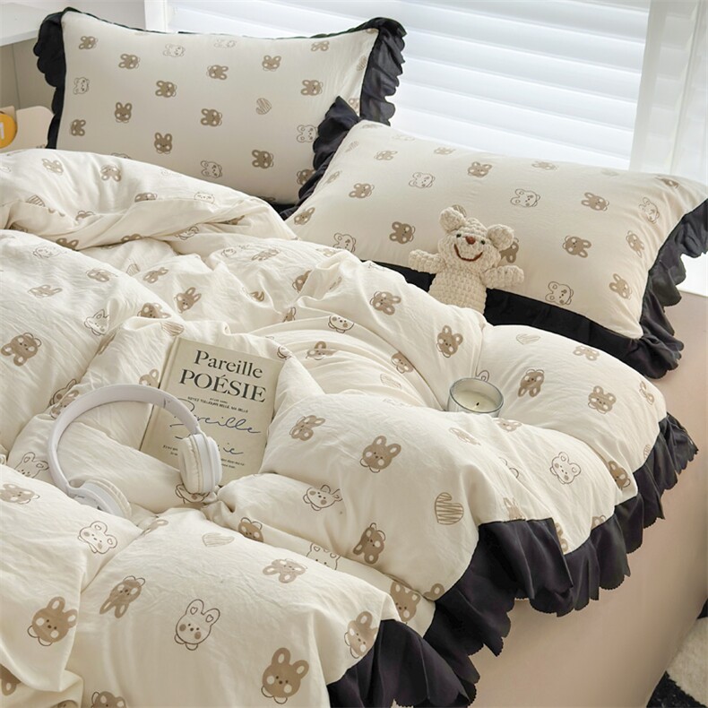 秋季上新A类水洗棉花边四件套，床品套件，一起卖家纺