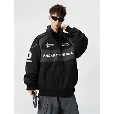 印花机车户外赛车M-5XL大码：涤纶棉衣男白底78179P128控178，男装棉衣，星座227-7