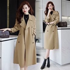 2025春秋新款韩版宽松显瘦大码休闲气质中长款过膝收腰风衣外套女，女装风衣，火爆靓佳人