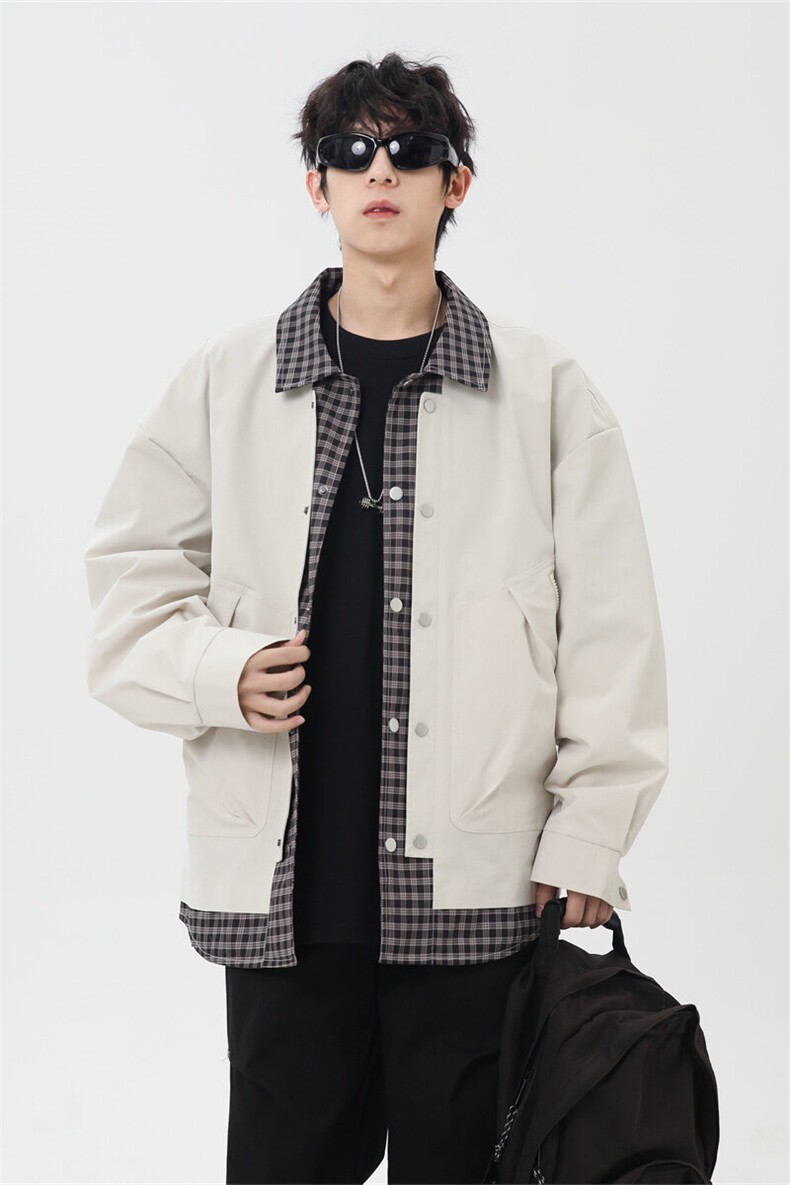2025春季休闲痞帅工装假两件翻领夹克潮流外套XZ301b-2-JK2582P78,男装夹克,星座301B-2（原A443-1）