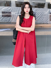 红色炸街时尚套装女夏季2025新款法式圆领背心裙波点阔腿裤两件套，女装套装/套裙，浙宝305