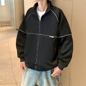 春秋季新款休闲时尚反光拉条麂皮绒宽松夹克男港风潮牌外套 W187图片