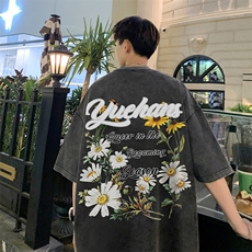 抖音供货、10万现货印花款230克水洗棉短袖T恤D223A-ST2361-P35，男装T恤，电商019-1