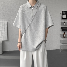 8XL-M半拉链t恤短袖POLO衫男款夏季美式翻领宽松大码半袖DT008P45，男装T恤，电商B312