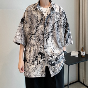 夏季豹纹短袖衬衫男女ins五分袖冰丝衬衣夜店潮 A071-C59-P38图片