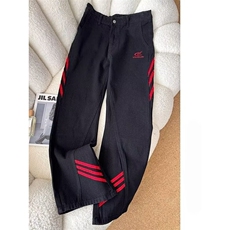 斜杠三条纹撞色拼接男休闲裤子美式牛仔微喇直筒裤NZ130-P40，男装休闲裤，星座308B-2