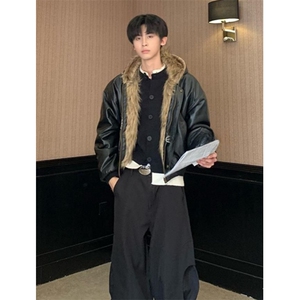 仿狐狸男士冬季加厚皮草时尚大衣皮毛一体外套保暖 M812图片