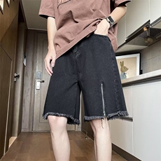 毛边牛仔短裤男士韩版潮流拉链开衩2024夏季ins五分裤RK1875-P40，男装牛仔裤，星座412-2