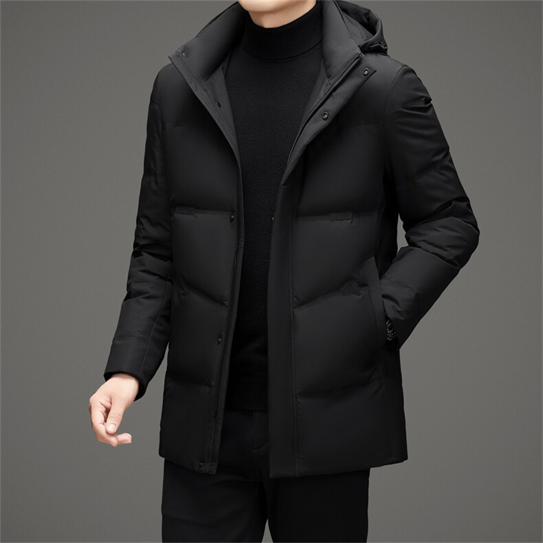 新款中老年可脱卸帽中长款羽绒服外套男中年羽绒服大衣限价368元,男装羽绒服,钱塘723
