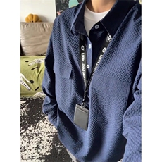 藏青色泡泡纱衬衫男春秋套头半开衫长袖衬衣美式cleanfit情侣外套，男装衬衫，星座908-1