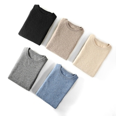 秋冬季新款舒适时尚百搭12针一线成衣包边圆领男士衫，男装羊绒套衫，伊绒腾羊绒