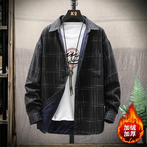 2021新款加绒加厚潮流休闲衬衣男士格子衬衫DS606T图片