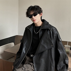 美式高街皮衣男士韩版潮流痞子帅气宽松2025秋冬ins外套W6740-P75，男装皮衣，星座412-1