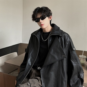 美式高街皮衣男士韩版潮流痞子帅气宽松2025秋冬ins外套W6740-P75图片