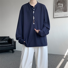 8XL-M慵懒肌理感华夫格廓形云母贝纽扣长袖T恤打底长袖CX3006P48，男装T恤，电商D206-1